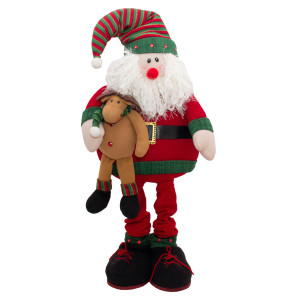 Новорічна декорація - Санта (Дід Мороз) на висувних ніжках з іграшкою, 81 см, червоний, метал, поліестер (180080-1)