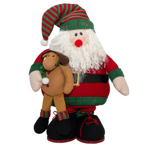 Новорічна декорація - Санта (Дід Мороз) на висувних ніжках з іграшкою, 81 см, червоний, метал, поліестер (180080-1)