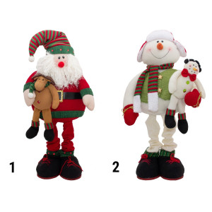 Новорічна декорація - Санта (Дід Мороз) на висувних ніжках з іграшкою, 81 см, червоний, метал, поліестер (180080-1)