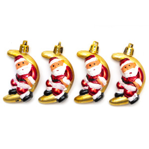 Набір ялинкових іграшок - Санта (Дід Мороз) на місяці, 4 шт, 6 см, золотистий, пластик (032983)