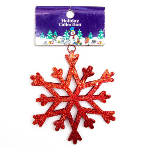 Ялинкова іграшка на підвісці - Червона сніжинка, 10 см, червоний, метал (000722-1)