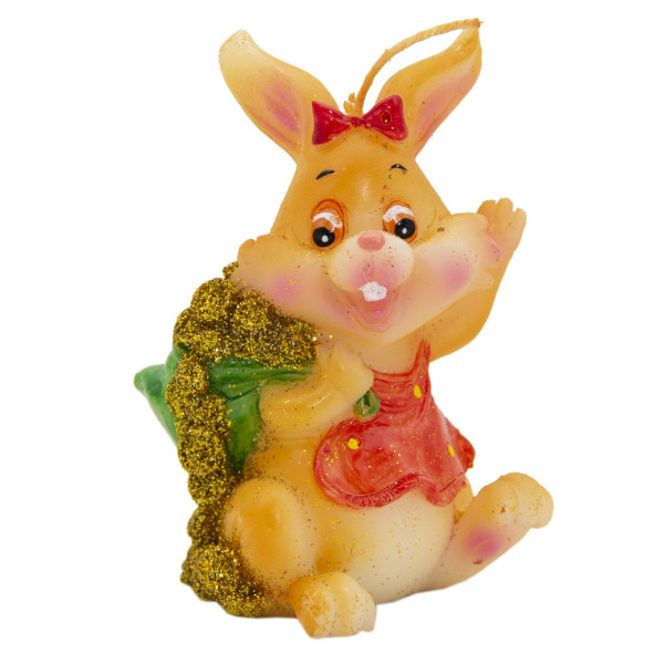 Свічка - Кролик з монетами помаранчевий, 10x8x6 см, бежевий, парафін (440153-2)