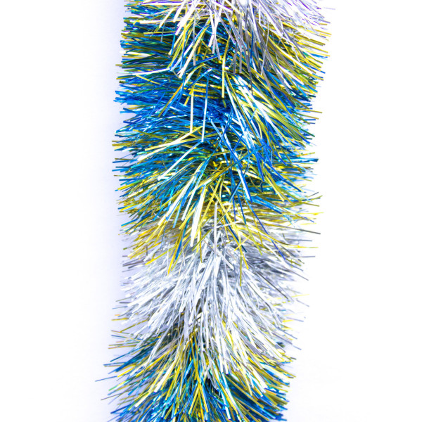 Новорічна прикраса - мішура, 200x7 см, ПВХ, сріблясто-золотисто-синя (ГР-70/2-3)