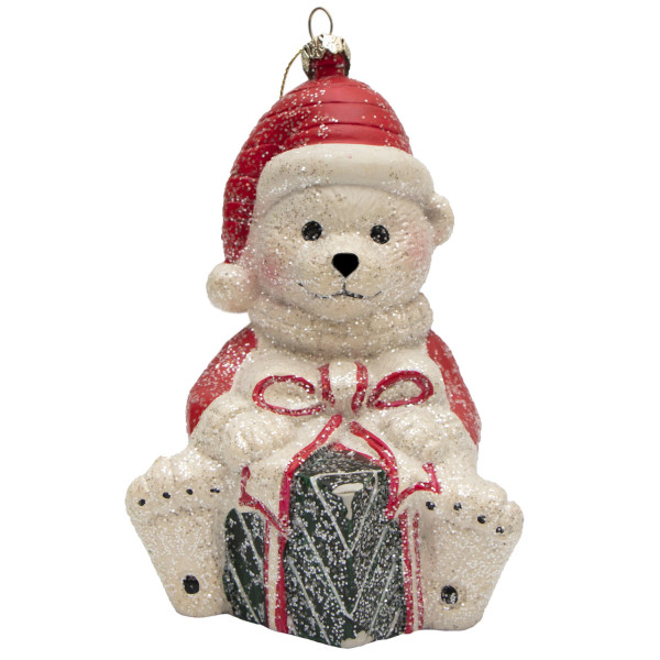 Новорічна ялинкова іграшка - фігурка Ведмідь, 13,5 см, білий, пластик (190125)