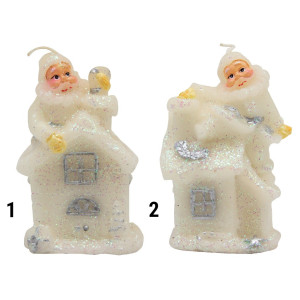 Свічка - Будиночок з Дідом Морозом ліворуч, 10x6x7см, білий, парафін (790999-1)