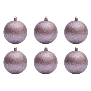 Набір ялинкових іграшок - кулі, 6 шт, D8 см, ліловий, гліттер, пластик (891329)