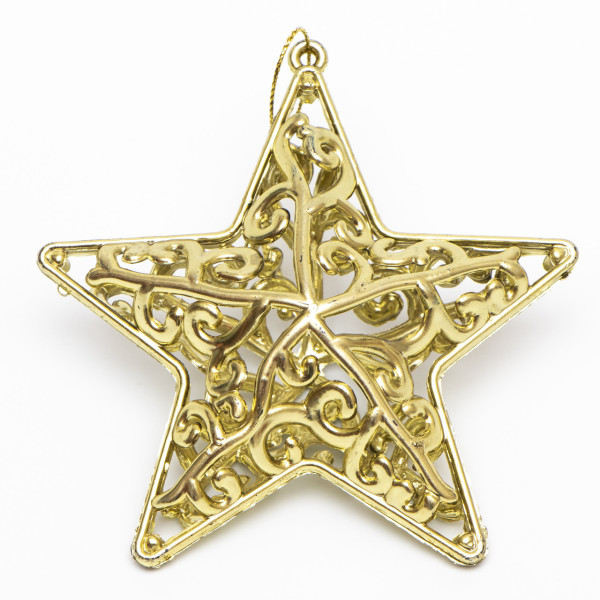 Ялинкова іграшка на підвісці - Зірка, 8,4 см, золотистий, пластик, глянець (000746-2)