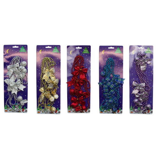 Намисто на ялинку з прикрасами, 2,7 м, фіолетовий, пластик, текстиль (471171-6)