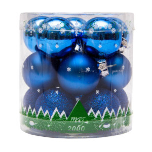Набір ялинкових іграшок - міні-кулі, 15 шт, D3 см, синій, мікс, скло (390014-4)