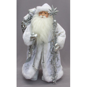 Новорічна сувенірна фігурка Санта (Дід Мороз) в білій шубі, 40 см, пластик, текстиль (600038)