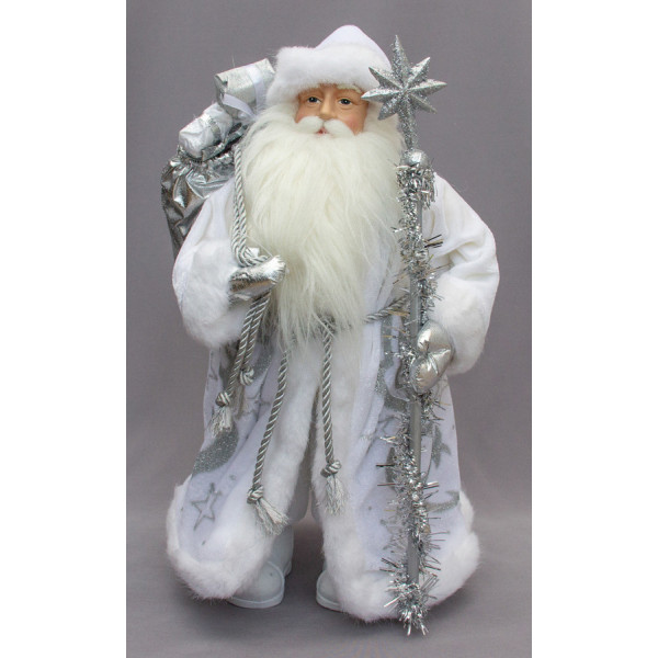 Новорічна сувенірна фігурка Санта (Дід Мороз) в білій шубі, 40 см, пластик, текстиль (600038)