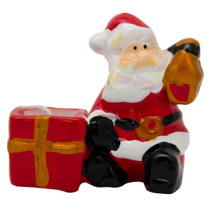 Підсвічник - Санта (Дід Мороз) з подарунком зі свічкою, 9x4x6,5 см, червоний з білим, кераміка (441686)