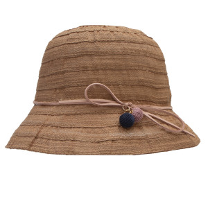 Капелюх дитячий з бантиком, світло-коричневий, 50-52 см, 3-6 років, рафія (517977)