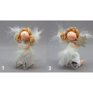 Новорічна ялинкова іграшка - фігурка Янголятко з ялинкою, 15 см, білий, текстиль (220020-2)