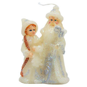 Свічка - Санта (Дід Мороз) та Снігуронька, посох праворуч, 7x4,5x10,3 см, білий, парафін (791361-2)