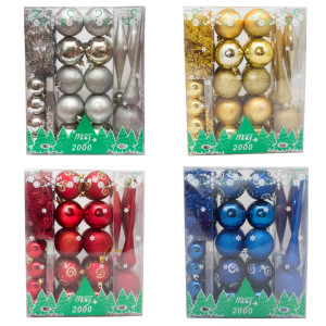 Набір ялинкових іграшок - новорічний, 55 шт, D3-4-6 см, сріблястий, мікс, пластик (030279-1)