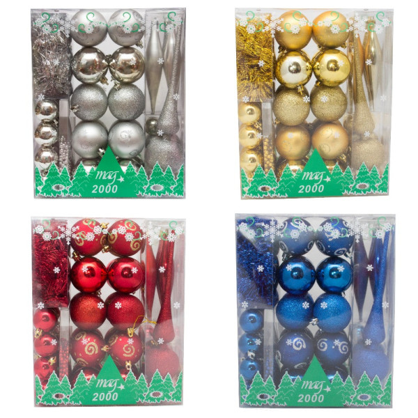 Набір ялинкових іграшок - новорічний, 55 шт, D3-4-6 см, сріблястий, мікс, пластик (030279-1)
