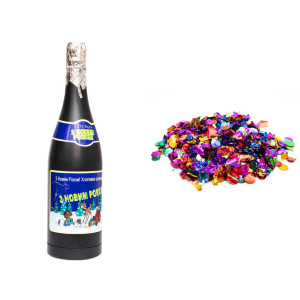 Хлопавка пневматична, - шампанське, 50 см, різнокольорові фігурки з фольги (400508)