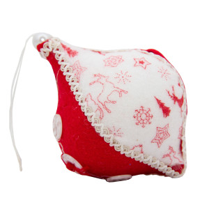 Ялинкова іграшка м'яка - Дзига, 13 см, червоний з білим, текстиль (430017-3)