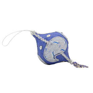 Ялинкова іграшка м'яка - Дзига, 10 см, синій, текстиль з бісером (430277-3)