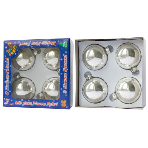 Набір ялинкових іграшок - кулі, 4 шт, D6 см, сріблястий, глянець, скло (390687-1)