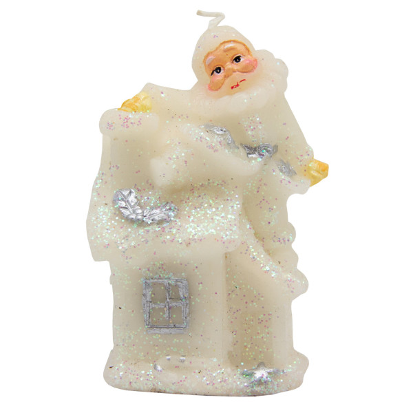 Свічка - Будиночок з Дідом Морозом праворуч, 10x6x7см, білий, парафін (790999-2)