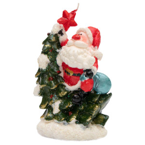 Свічка - Санта (Дід Мороз) з ялинкою, 7,3x5,9x11,2 см, червоний з білим, парафін (790722-2)
