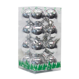 Набір ялинкових іграшок - міні-кулі, 16 шт, D4 см, сріблястий, глянець, пластик (890650)