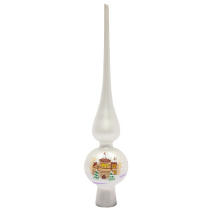 Ялинкова прикраса - верхівка на ялинку з розписом, h-28 см, d-6 см, сріблястий, матовий, скло (390502-1)