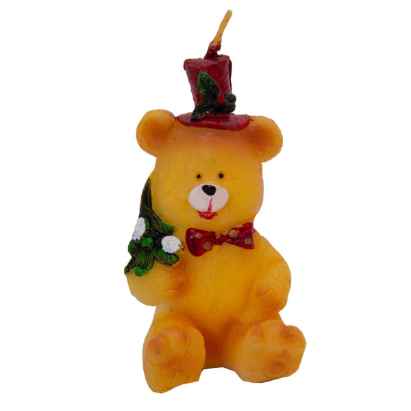 Свічка - Ведмедик з ялинкою, 7,7 см, бежевий, парафін (441099-1)
