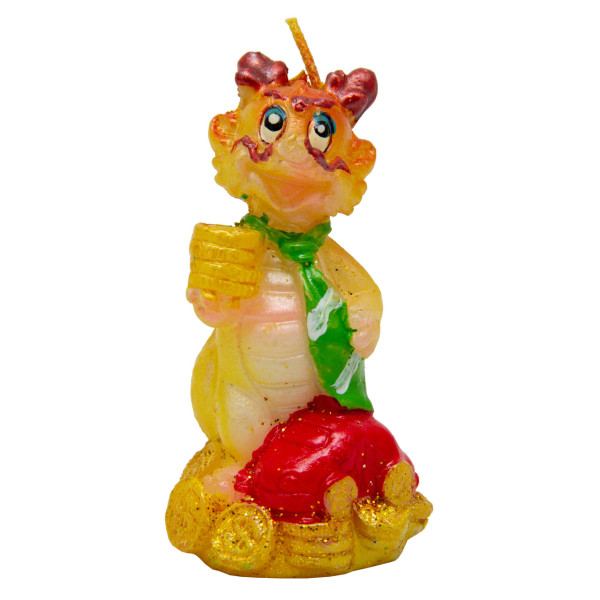 Свічка - Дракон із зеленою краваткою, 6,5 см, жовтий, парафін (441396-2)