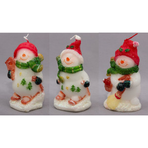 Свічка - Сніговик на лижах, 11 см, білий з червоним, парафін (791002-1)