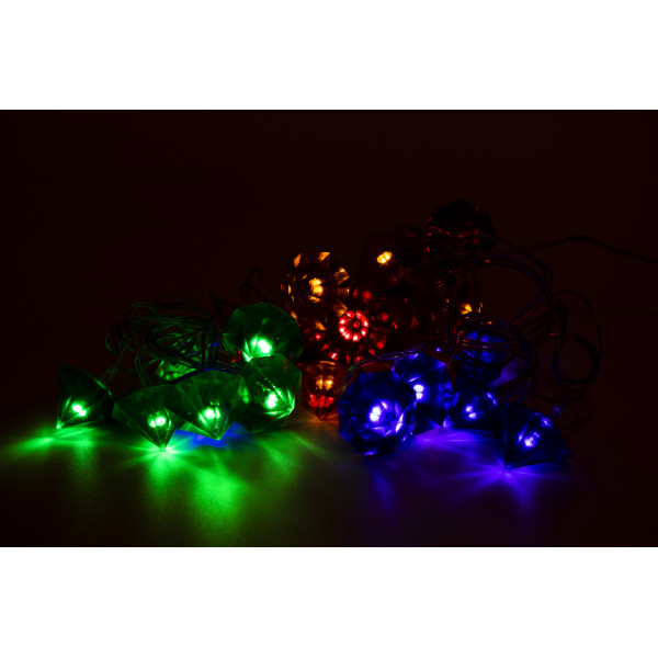 Світлодіодна гірлянда - акриловий діамант, 3,4 м, 24 л, різнокольоровий, IP44 (040230)