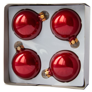 Набір ялинкових іграшок - кулі, 4 шт, D6 см, червоний, глянець, скло (390687-3)