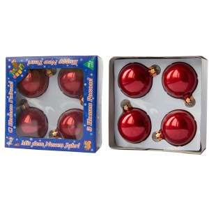 Набір ялинкових іграшок - кулі, 4 шт, D6 см, червоний, глянець, скло (390687-3)