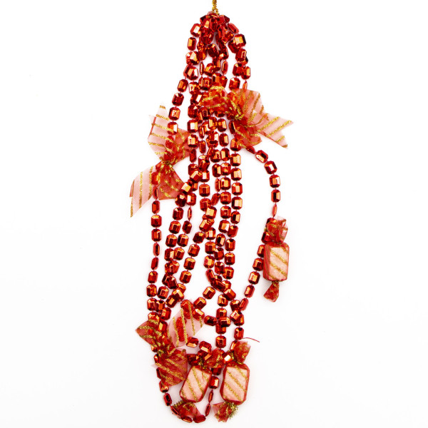 Намисто на ялинку з прикрасами, 2,7 м, червоний, пластик, текстиль (471157-3)