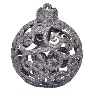 Набір ялинкових іграшок - кулі, 6 шт, D6 см, сріблястий, матовий, глянець, гліттер, пластик (251758)