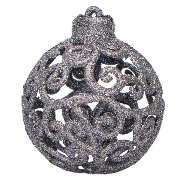 Набір ялинкових іграшок - кулі, 6 шт, D6 см, сріблястий, матовий, глянець, гліттер, пластик (251758)