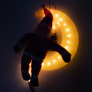 Новорічна світлодіодна декорація - Санта (Дід Мороз) сидить на місяці, 30 см, L 30 см, червоний, дюралайт, IP44 (350391)