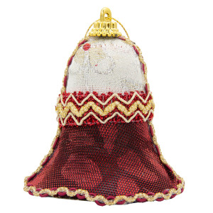 Ялинкова іграшка м'яка - Дзвіночок, 10 см, червоний, текстиль з бісером (430246-2)