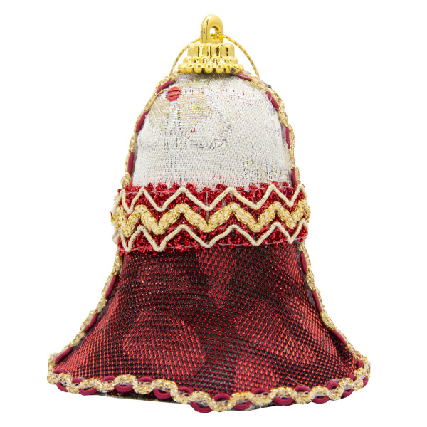 Ялинкова іграшка м'яка - Дзвіночок, 10 см, червоний, текстиль з бісером (430246-2)