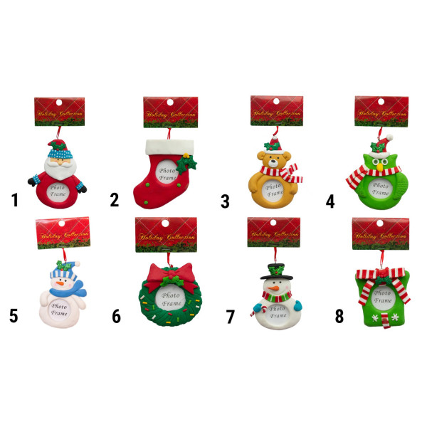 Новорічна ялинкова іграшка - фоторамка гумова Сніговик з цукеркою, 9,5 см, білий, полірезин (001545-7)