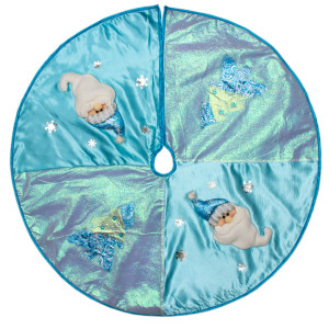 Покривало під ялинку Санта (Дід Мороз), діаметр 107 см, блакитний, текстиль (180639)