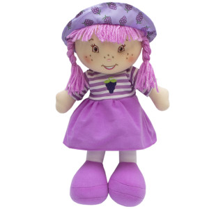 М'яка іграшка лялька з вишитим обличчям, 36 см, фіолетова сукня (860876)