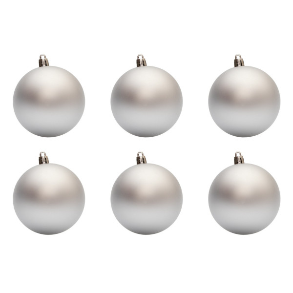 Набір ялинкових іграшок - кулі, 6 шт, D8 см, сріблястий, матовий, пластик (890773)