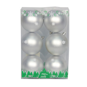 Набір ялинкових іграшок - кулі, 6 шт, D8 см, сріблястий, матовий, пластик (890773)