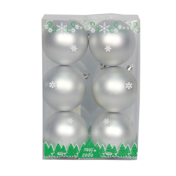 Набір ялинкових іграшок - кулі, 6 шт, D8 см, сріблястий, матовий, пластик (890773)