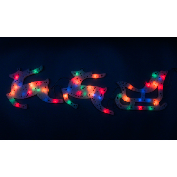 Світлодіодна декорація - Санта (Дід Мороз) на санях та 2 олені, 19x39 см, 50л, різнокольоровий, IP20 (051687)