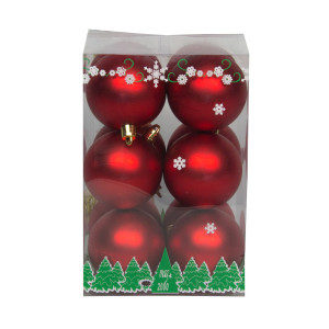 Набір ялинкових іграшок - кулі, 12 шт, D6 см, червоний, матовий, пластик (890711)