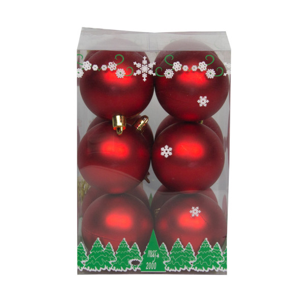 Набір ялинкових іграшок - кулі, 12 шт, D6 см, червоний, матовий, пластик (890711)